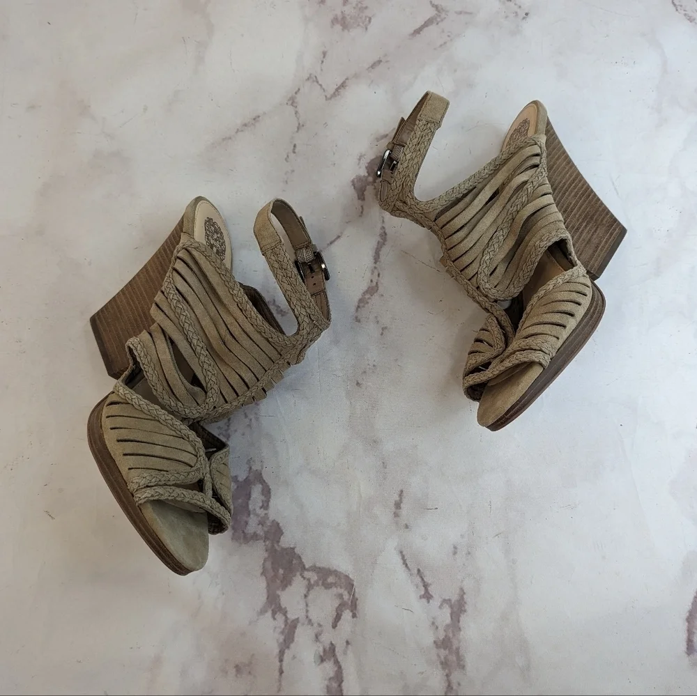 Vince Camuto Bootie Womens 12 42 Ankle Cage Strappy Jamil Braided Suede Shoes